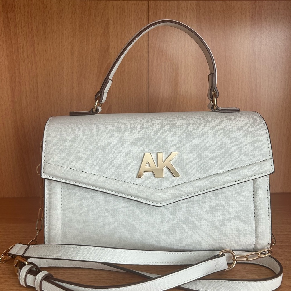 Anne Klein White Satchel with Gold Details